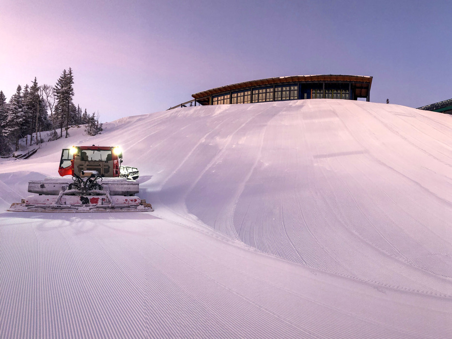 The new lodge is coming along! Here's an angle of it as we groom the trails in front of it